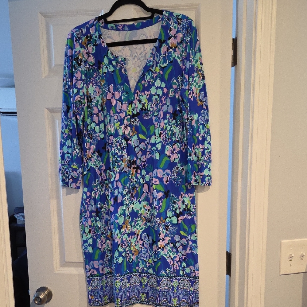 Lilly Pulitzer Blue Floral Long Sleeve Shift Dress